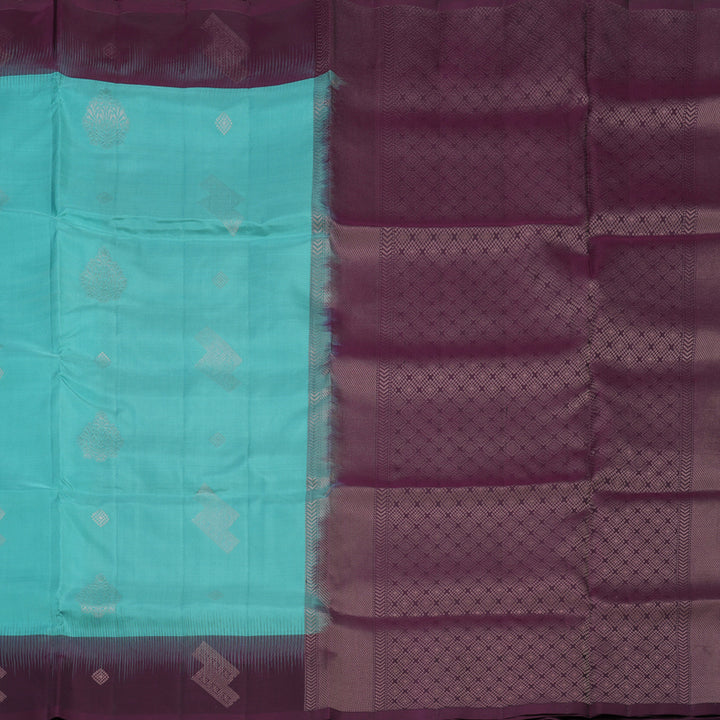 Hayagrivas Sea Blue Pure Soft Silk Saree with Deep Violet Border KBE1538K14-5