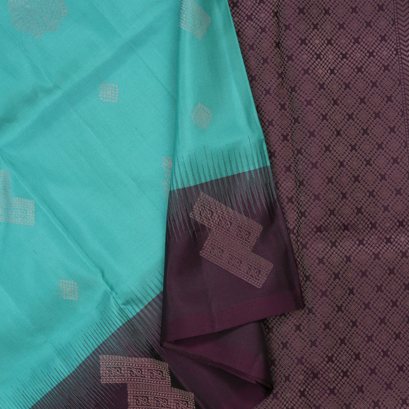 Hayagrivas Sea Blue Pure Soft Silk Saree with Deep Violet Border KBE1538K14-5