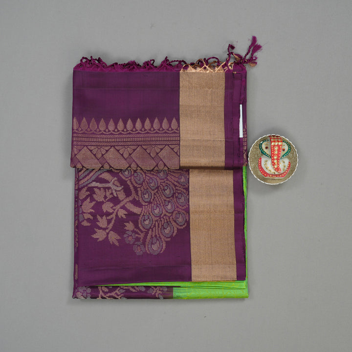 Hayagrivas Fluorescent Green Pure Soft Silk Saree with Violet border KBE1540K2-4