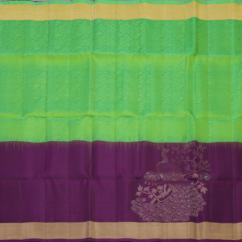 Hayagrivas Fluorescent Green Pure Soft Silk Saree with Violet border KBE1540K2-4
