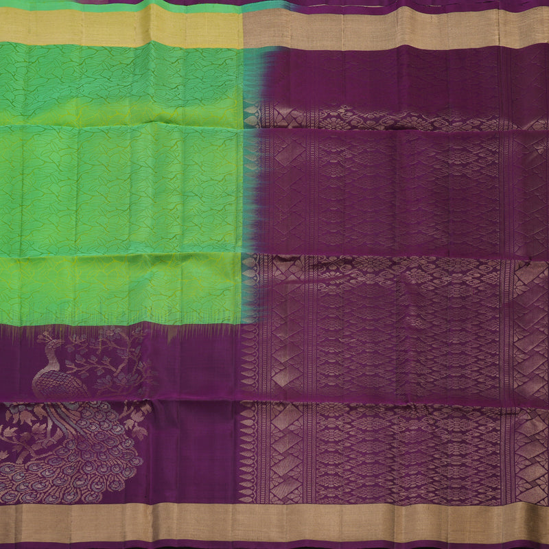 Hayagrivas Fluorescent Green Pure Soft Silk Saree with Violet border KBE1540K2-4