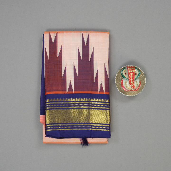 Hayagrivas Peach Orange One Side Border Kanjivaram Silk Saree KBE1543K1-18