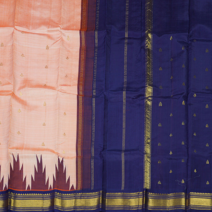 Hayagrivas Peach Orange One Side Border Kanjivaram Silk Saree KBE1543K1-18