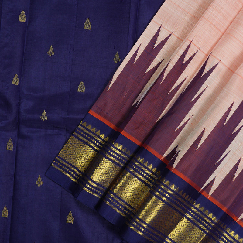 Hayagrivas Peach Orange One Side Border Kanjivaram Silk Saree KBE1543K1-18