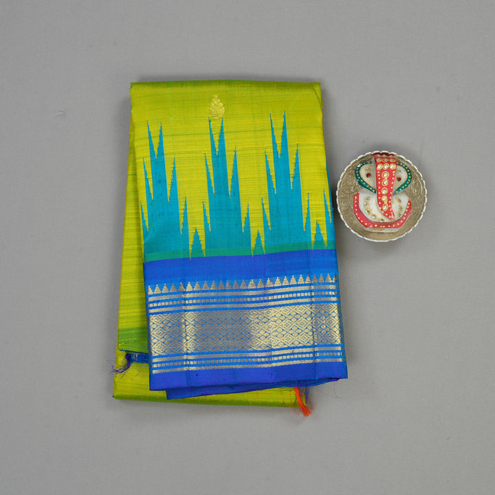Hayagrivas Fluorescent Green Pure One Side Border Silk Saree with MS Blue border KBE1543K1-2