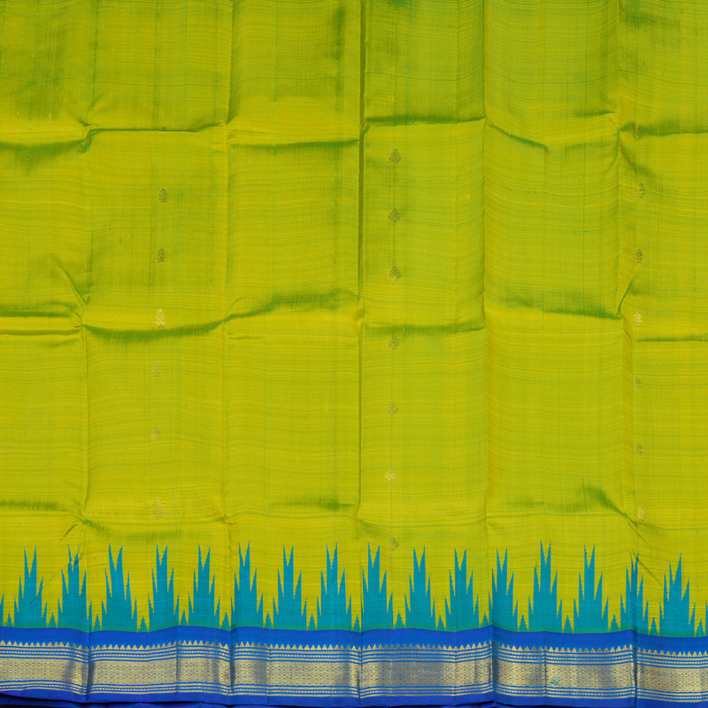 Hayagrivas Fluorescent Green Pure One Side Border Silk Saree with MS Blue border KBE1543K1-2
