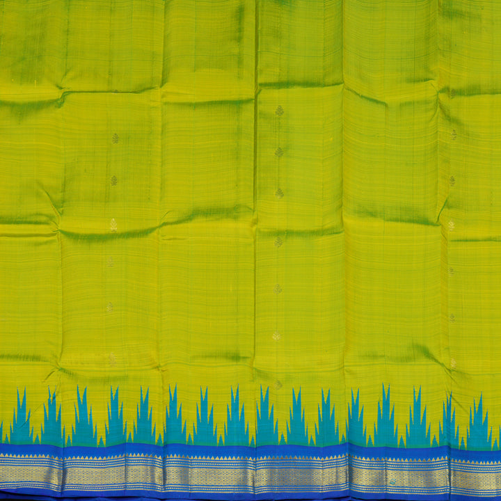 Hayagrivas Fluorescent Green Pure One Side Border Silk Saree with MS Blue border KBE1543K1-2