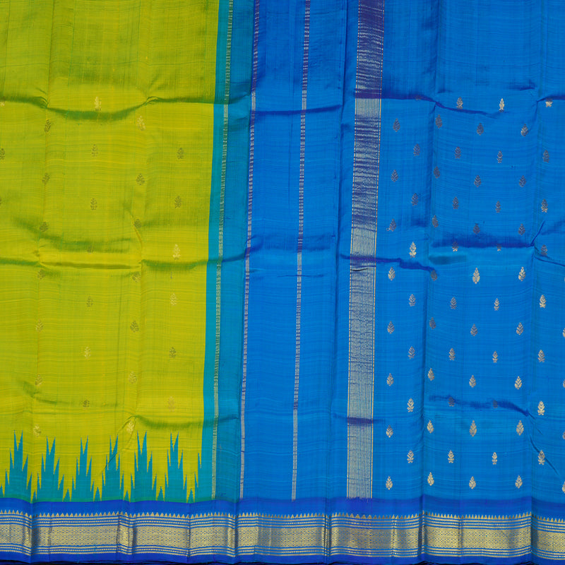 Hayagrivas Fluorescent Green Pure One Side Border Silk Saree with MS Blue border KBE1543K1-2