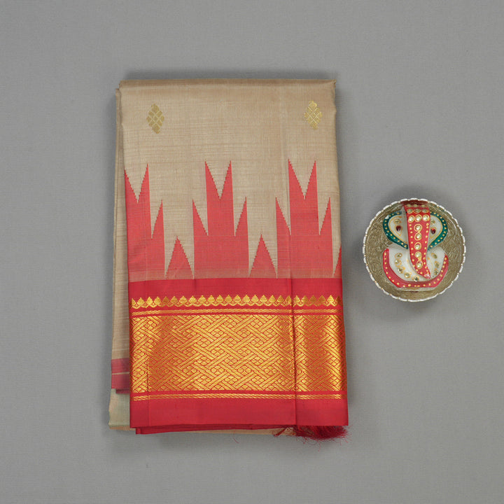 Hayagrivas Handloom Beige Kanjivaram Silk Saree with Red Border KBE1543K1-26