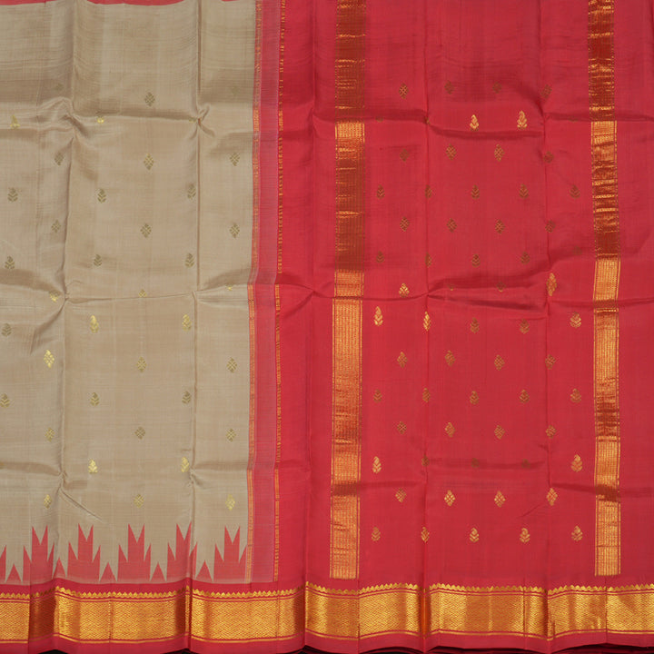 Hayagrivas Handloom Beige Kanjivaram Silk Saree with Red Border KBE1543K1-26