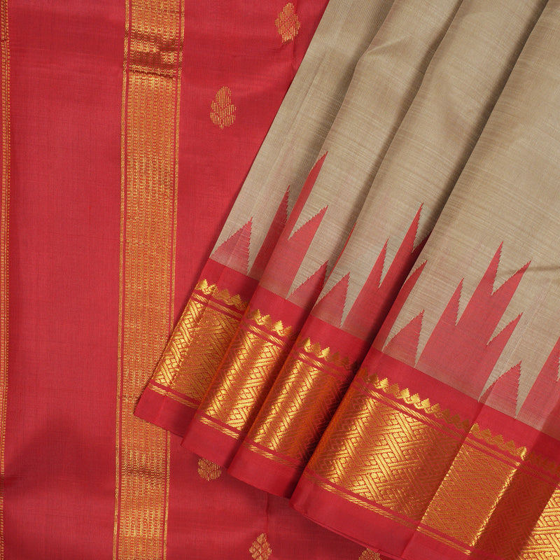 Hayagrivas Handloom Beige Kanjivaram Silk Saree with Red Border KBE1543K1-26