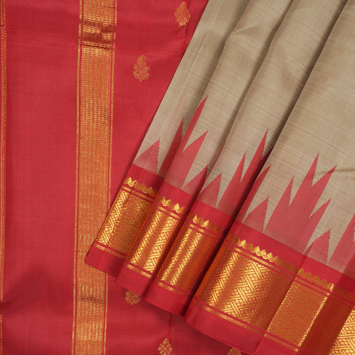 Hayagrivas Handloom Beige Kanjivaram Silk Saree with Red Border KBE1543K1-26