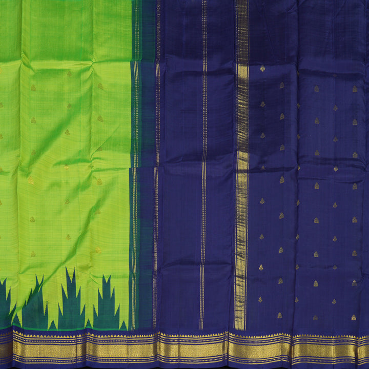 Hayagrivas Fluorescent Green Pure One-sided Border Kanjivaram Silk saree KBE1543K1-3
