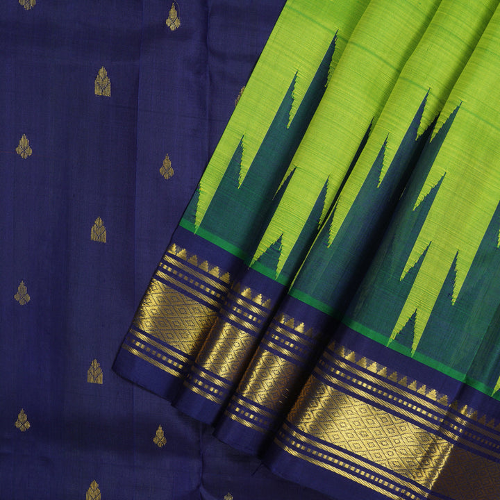 Hayagrivas Fluorescent Green Pure One-sided Border Kanjivaram Silk saree KBE1543K1-3