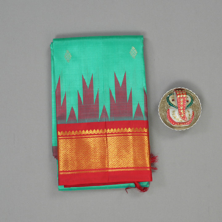 Hayagrivas Sea Green Pure One-sided Border Kanjivaram Silk saree KBE1543K1-5