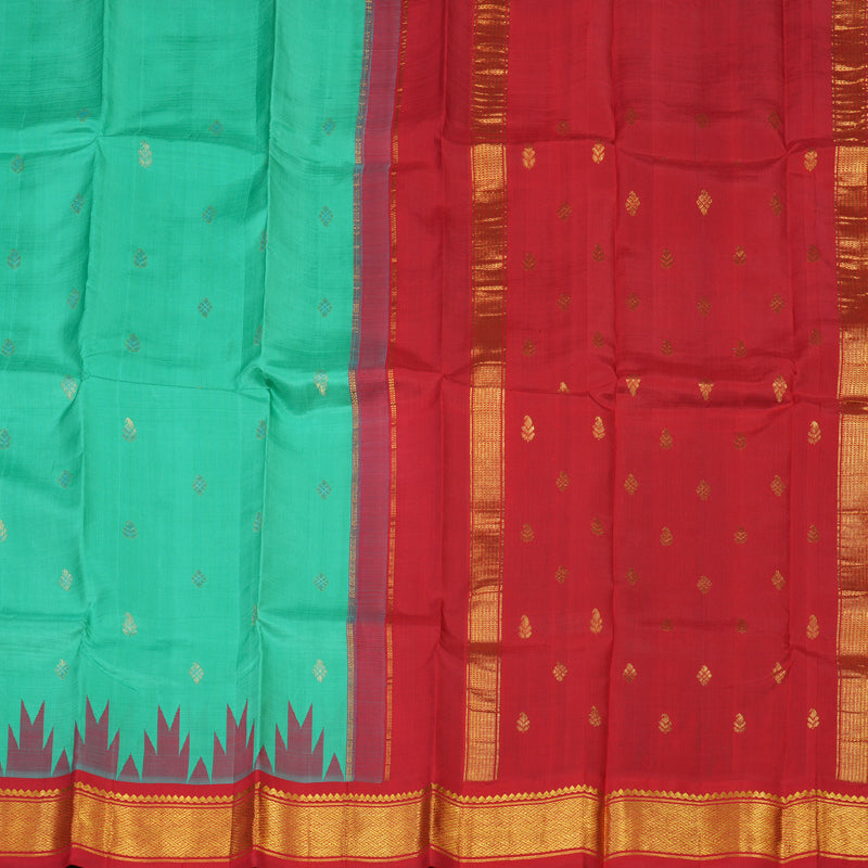 Hayagrivas Sea Green Pure One-sided Border Kanjivaram Silk saree KBE1543K1-5