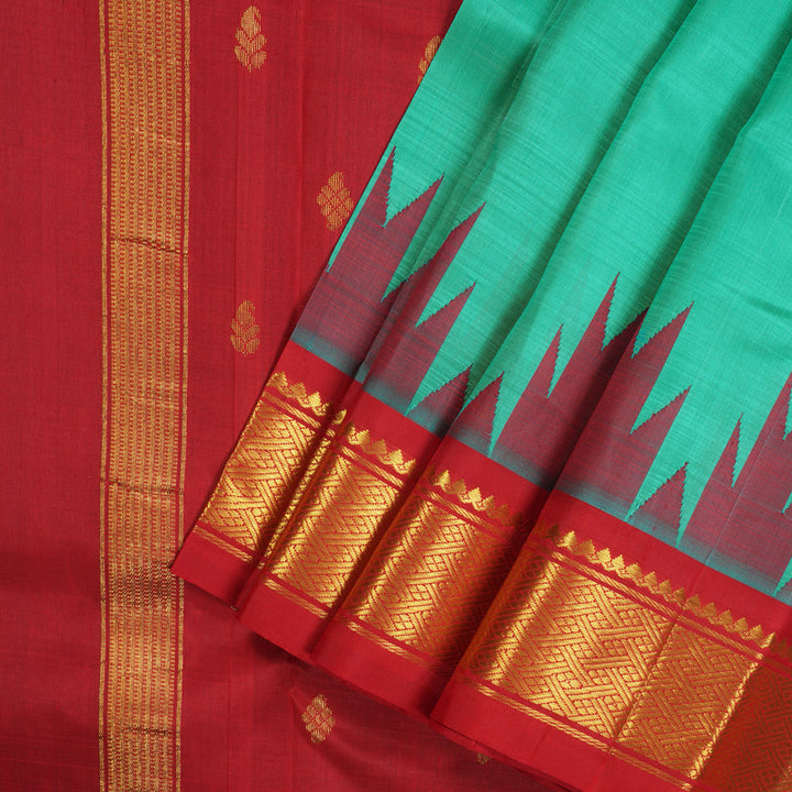 Hayagrivas Sea Green Pure One-sided Border Kanjivaram Silk saree KBE1543K1-5