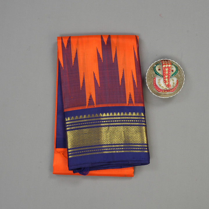 Hayagrivas Fanta Orange Pure One Side Border Silk Saree with Navy Blue border KBE1543K1-8