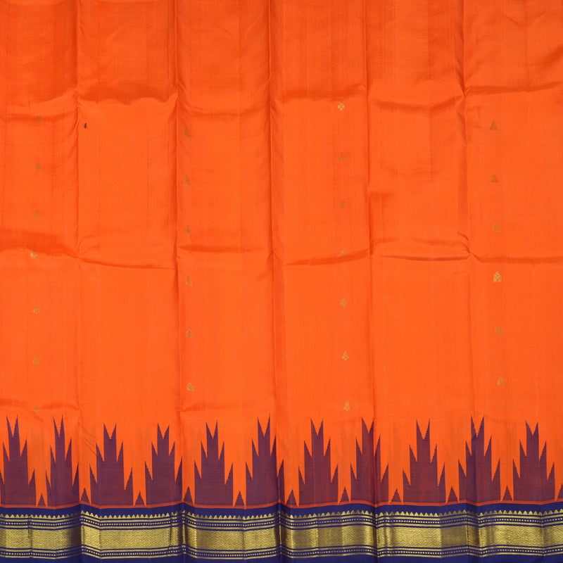 Hayagrivas Fanta Orange Pure One Side Border Silk Saree with Navy Blue border KBE1543K1-8