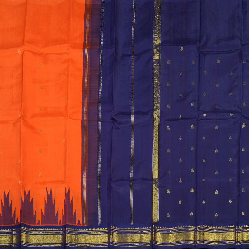 Hayagrivas Fanta Orange Pure One Side Border Silk Saree with Navy Blue border KBE1543K1-8