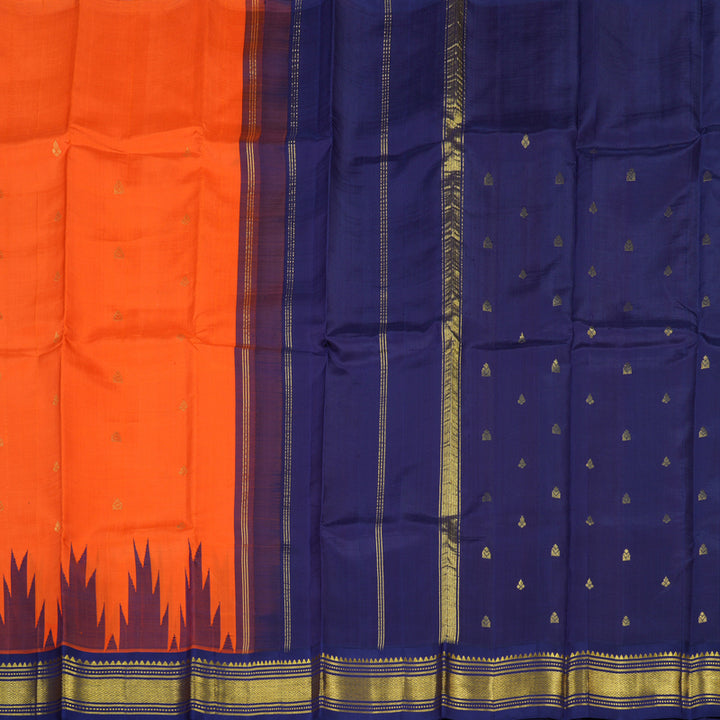 Hayagrivas Fanta Orange Pure One Side Border Silk Saree with Navy Blue border KBE1543K1-8