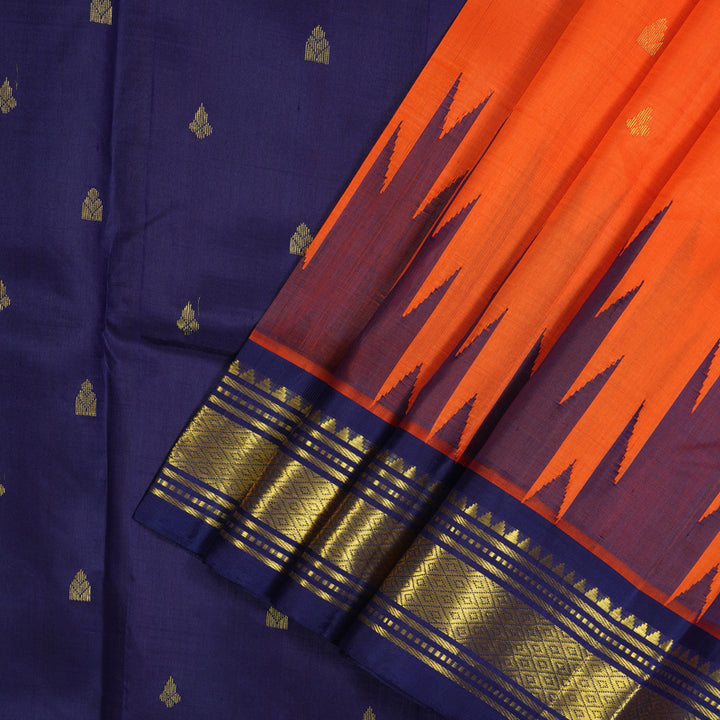 Hayagrivas Fanta Orange Pure One Side Border Silk Saree with Navy Blue border KBE1543K1-8