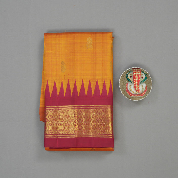 Hayagrivas Handloom Rust Kanjivaram Silk Saree with Maroon Border KBE1543K2-1