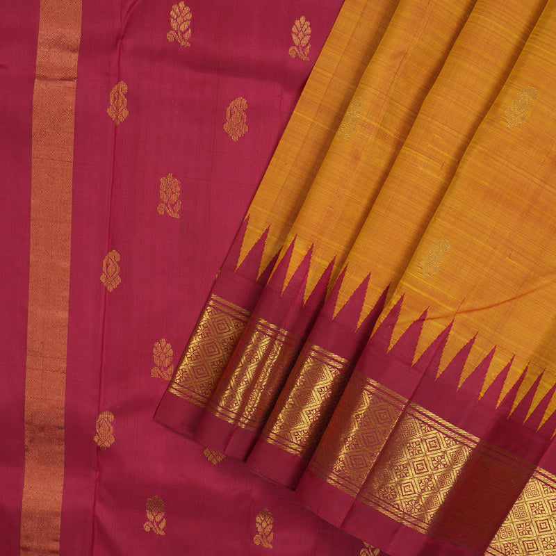 Hayagrivas Handloom Rust Kanjivaram Silk Saree with Maroon Border KBE1543K2-1