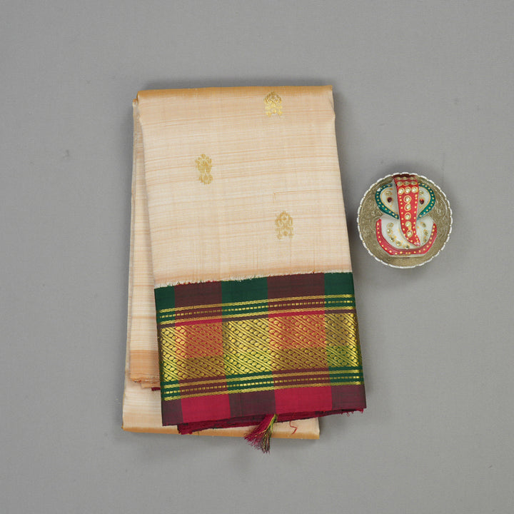Hayagrivas Beige Pure One Side Border Silk Saree with Bottle Green & Araku Maroon border KBE1543K3-2