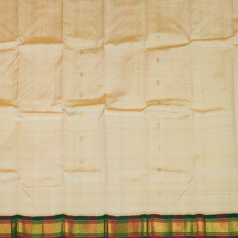 Hayagrivas Beige Pure One Side Border Silk Saree with Bottle Green & Araku Maroon border KBE1543K3-2