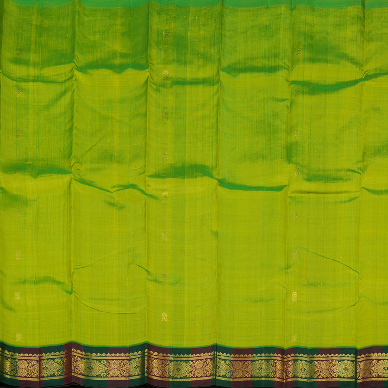 Hayagrivas Fluorescent Green Pure One Side Border Silk Saree with Bottle Green & Araku Maroon border KBE1543K3-3
