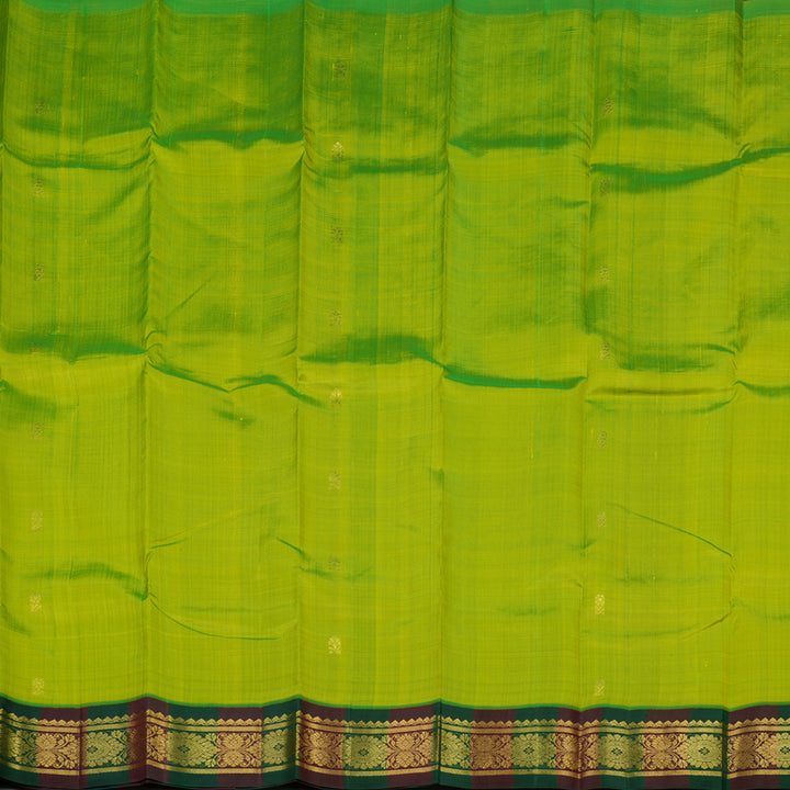 Hayagrivas Fluorescent Green Pure One Side Border Silk Saree with Bottle Green & Araku Maroon border KBE1543K3-3