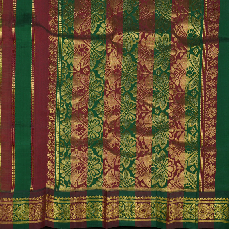 Hayagrivas Fluorescent Green Pure One Side Border Silk Saree with Bottle Green & Araku Maroon border KBE1543K3-3
