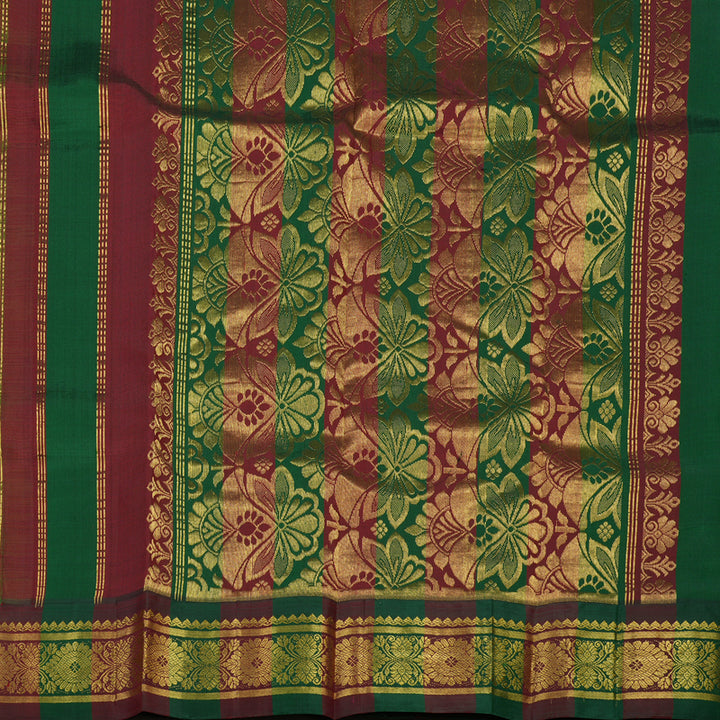 Hayagrivas Fluorescent Green Pure One Side Border Silk Saree with Bottle Green & Araku Maroon border KBE1543K3-3