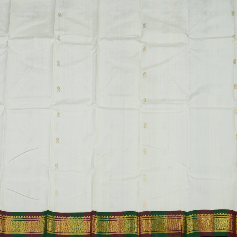 Hayagrivas Handloom Milk White Kanjivaram Silk Saree with Bottle Green & Araku Border KBE1543K3-4