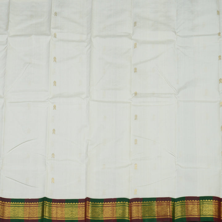 Hayagrivas Handloom Milk White Kanjivaram Silk Saree with Bottle Green & Araku Border KBE1543K3-4