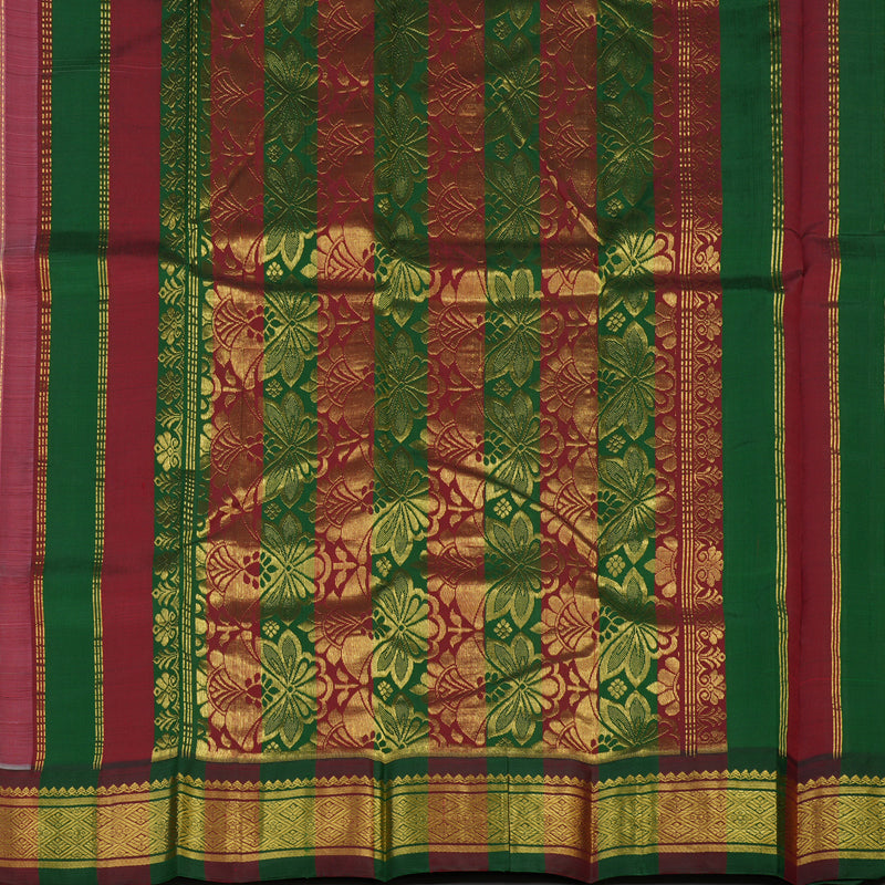 Hayagrivas Handloom Milk White Kanjivaram Silk Saree with Bottle Green & Araku Border KBE1543K3-4