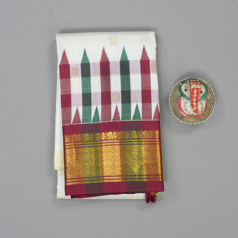 Hayagrivas Half-White Pure One-sided border Kanjivaram Silk Saree KBE1543K6-2