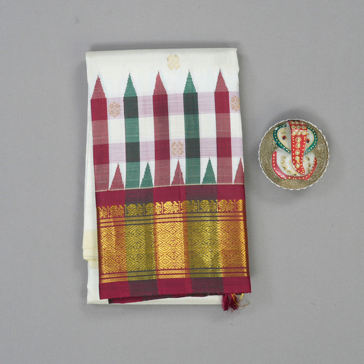 Hayagrivas Half-White Pure One-sided border Kanjivaram Silk Saree KBE1543K6-2