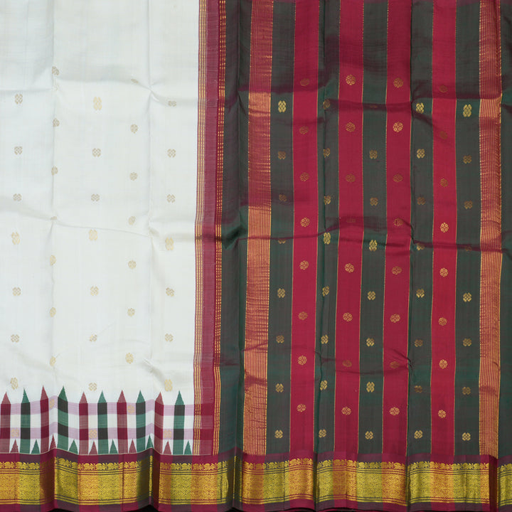 Hayagrivas Half-White Pure One-sided border Kanjivaram Silk Saree KBE1543K6-2