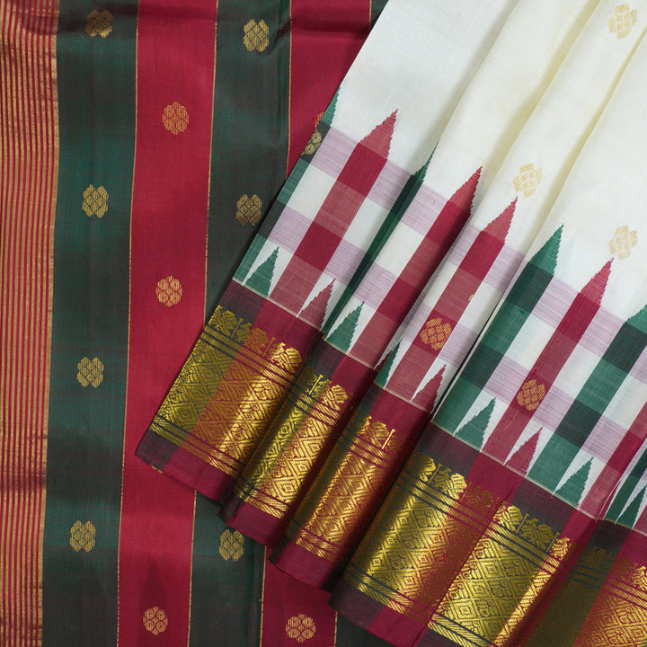 Hayagrivas Half-White Pure One-sided border Kanjivaram Silk Saree KBE1543K6-2