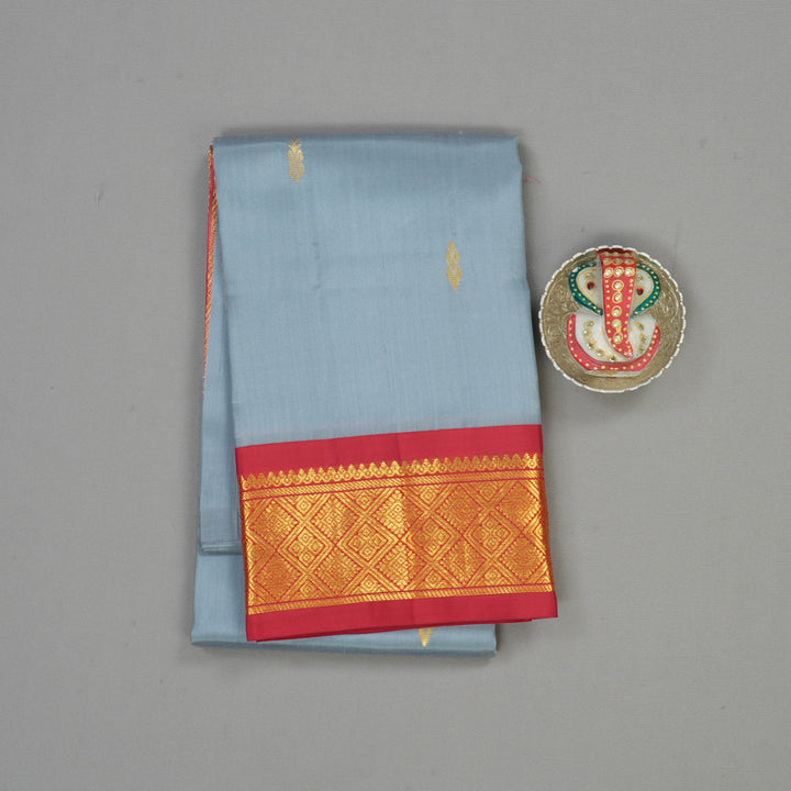 Hayagrivas Light Grey Pure One Side Border Silk Saree with Red border KBE1544K1-2