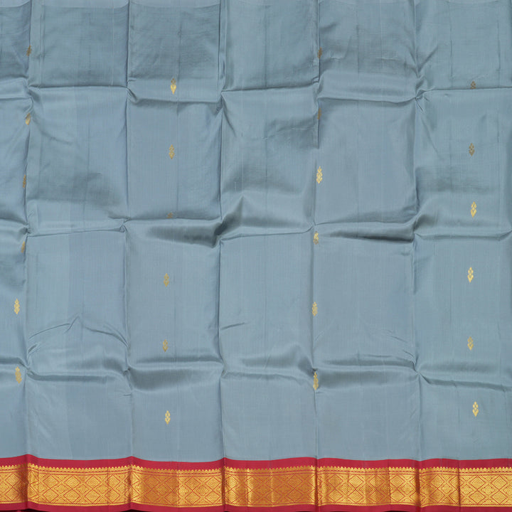 Hayagrivas Light Grey Pure One Side Border Silk Saree with Red border KBE1544K1-2