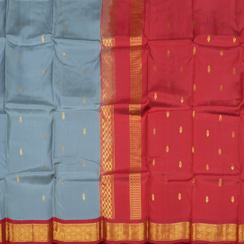 Hayagrivas Light Grey Pure One Side Border Silk Saree with Red border KBE1544K1-2