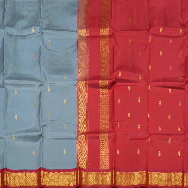 Hayagrivas Light Grey Pure One Side Border Silk Saree with Red border KBE1544K1-2