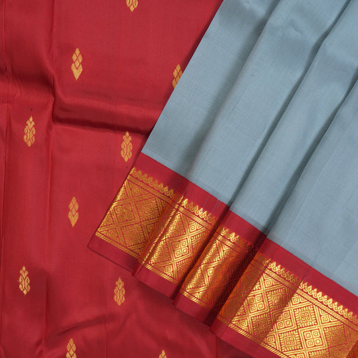 Hayagrivas Light Grey Pure One Side Border Silk Saree with Red border KBE1544K1-2