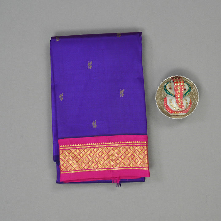 Hayagrivas Purplish-Blue Pure One-sided Border Kanjivaram Silk saree KBE1544K1-37