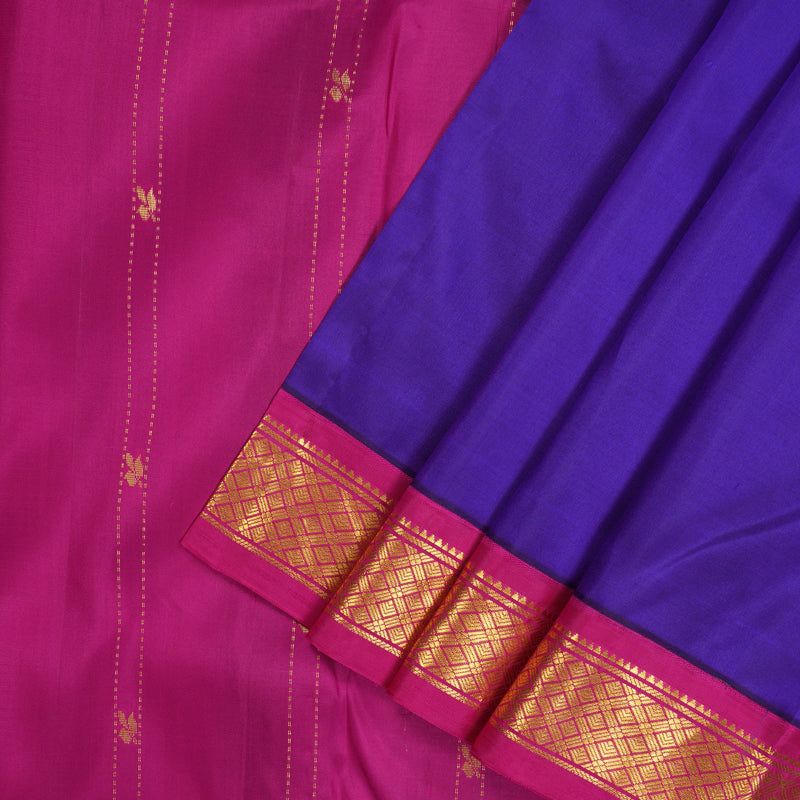 Hayagrivas Purplish-Blue Pure One-sided Border Kanjivaram Silk saree KBE1544K1-37