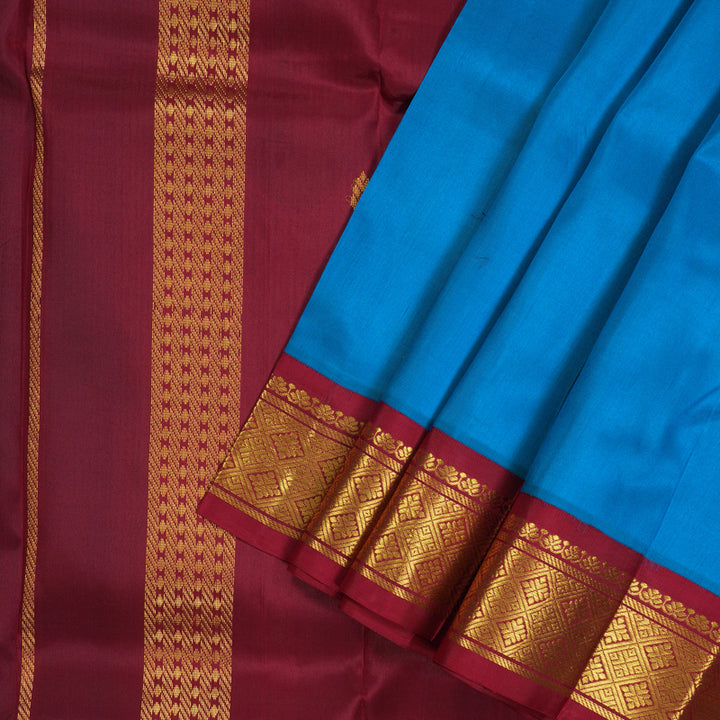 Hayagrivas Ananda Blue One side border Kanjivaram Silk Saree KBE1544K1-40