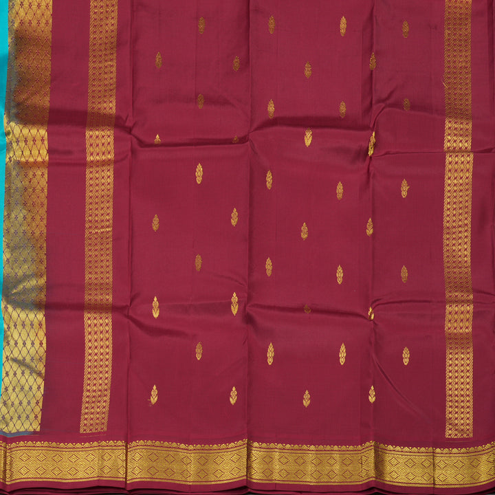 Hayagrivas Teal Pure One-sided Border Kanjivaram Silk saree KBE1544K1-7